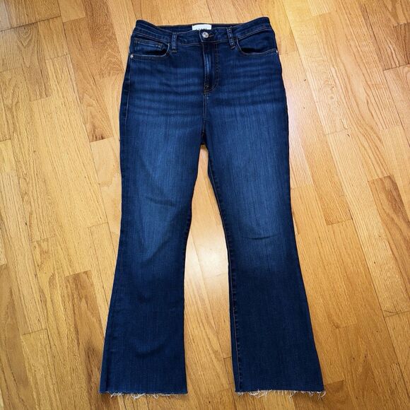 Frame Women's Le Crop Mini Boot Jeans Raw Hem Denim Dark Wash Blue Size 28 - Picture 1 of 16